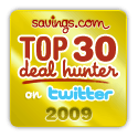 savings.com top 30 deal hunter on twitter
